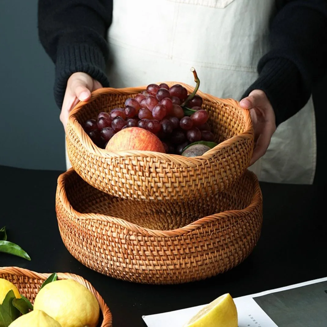 Special Style Handwoven Wavy Rattan Basket Best Selling Kitchen Storage