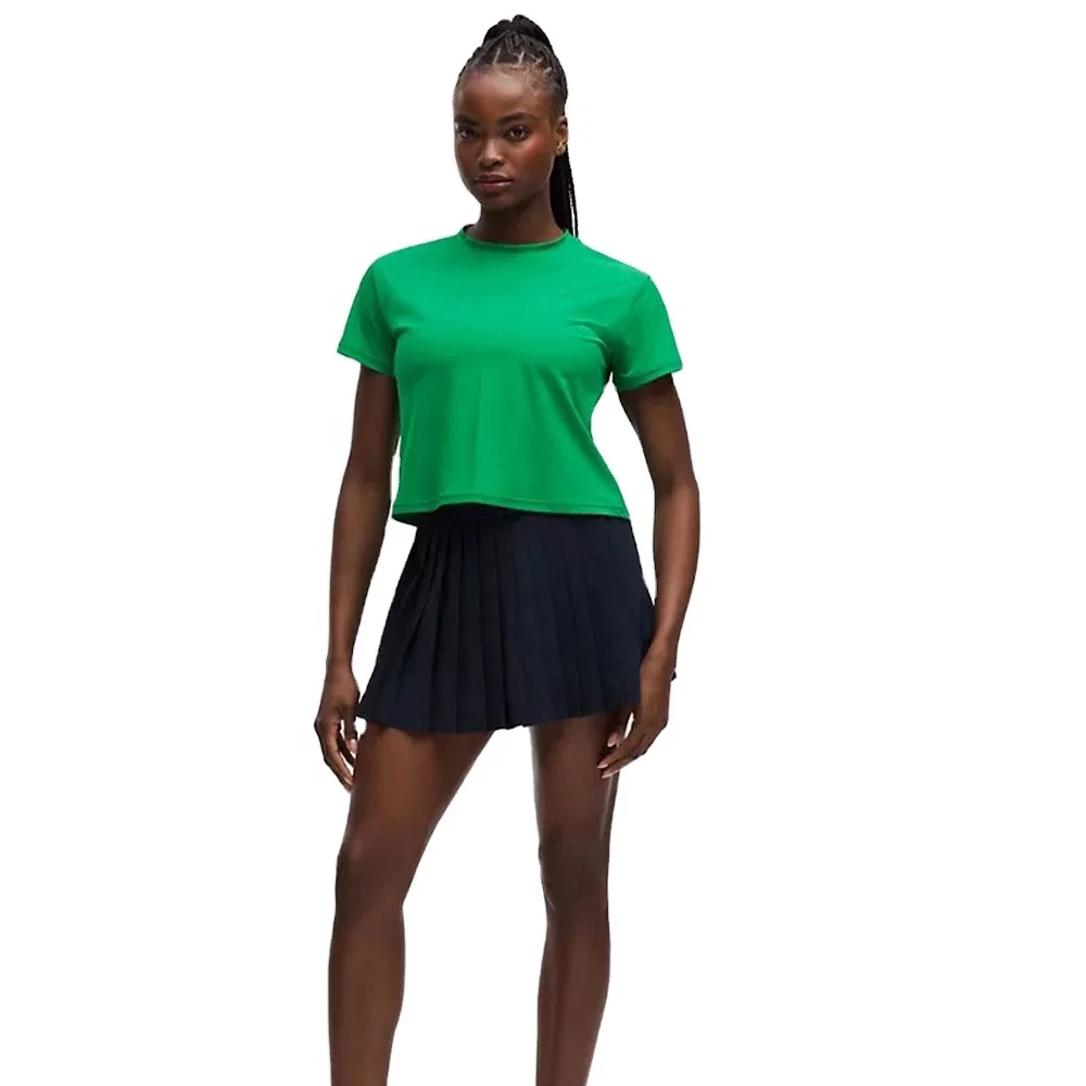 Juego de tenis de piezas para mujer, camiseta verde corta activa y Falda  plisada para niñas, ropa deportiva cómoda con tela de secado rápido