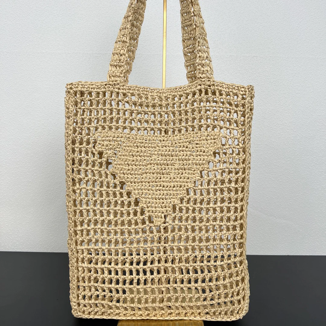 Designer Raffia Tote Bag,Iconic Triangle Logo,Embroidery And Engraving ...