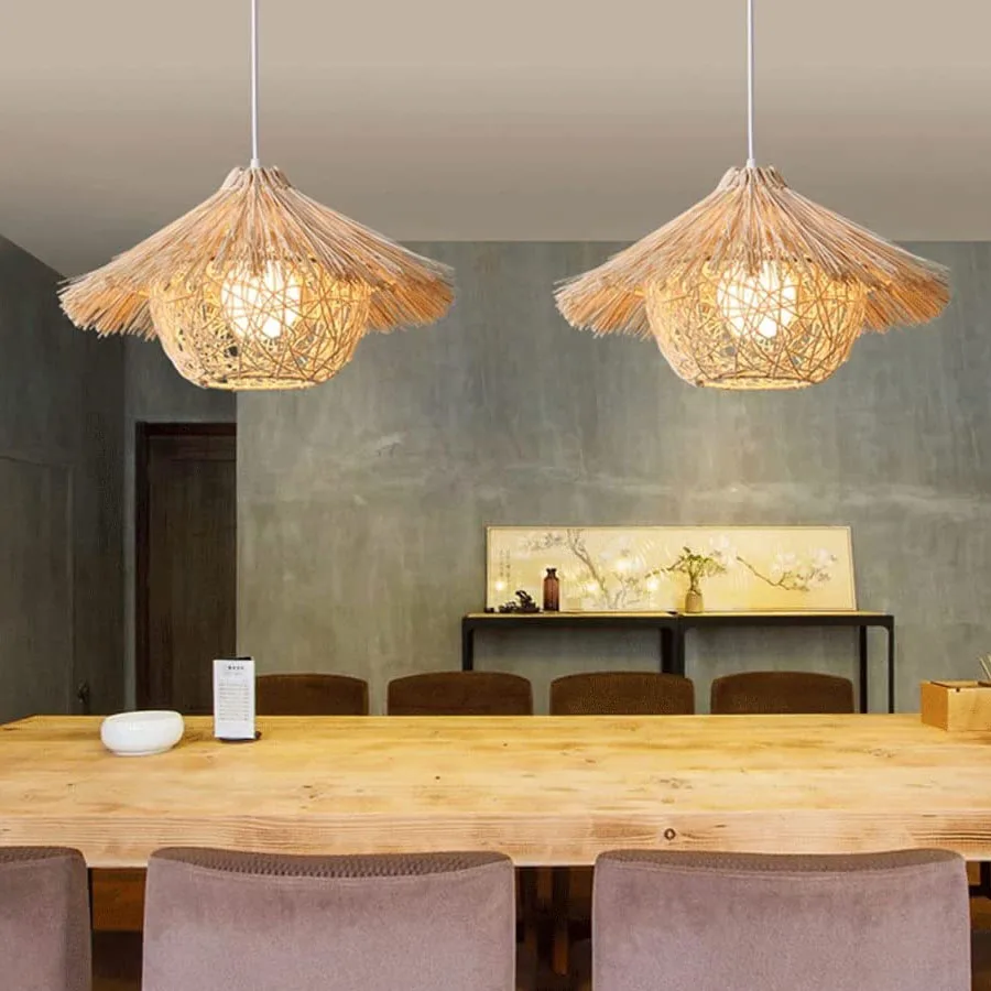 Eco Friendly Rustic Charm Rattan Lampshade Ceiling Pendant Light Shade