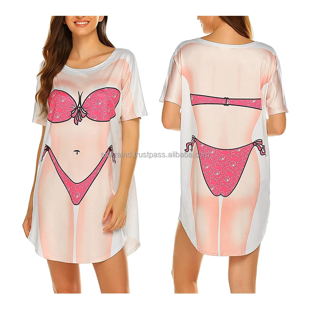 Bikini T-Shirt Donna Baggy A Maniche Corte - Copricostume Da Spiaggia Con Stampa Divertente, Taglie S-3XL