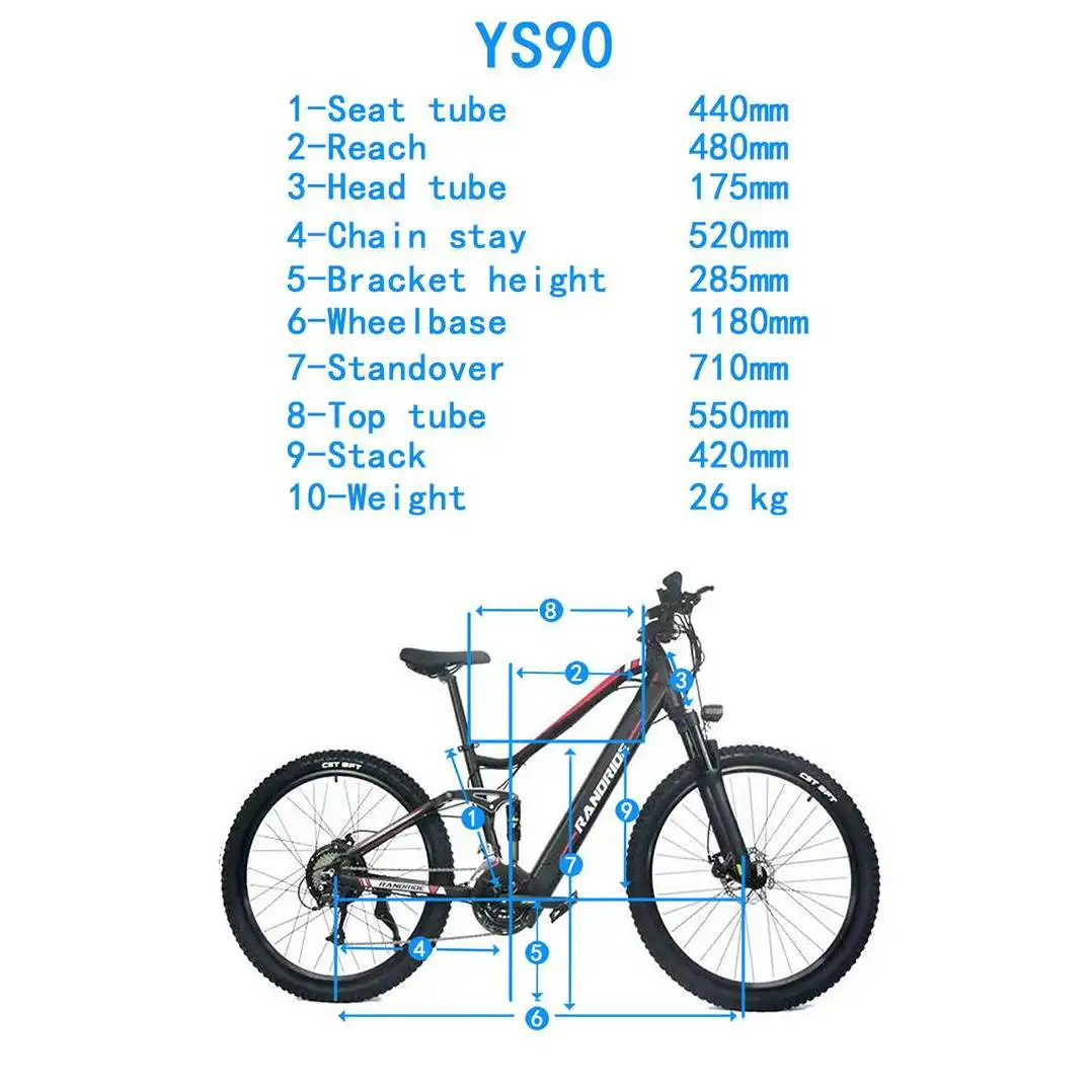 RANDRIDE YS90 Electric Mountain Bike 13.6A Battery with 500W/1000W Motor Full Suspension Aluminum Alloy Frame Max Speed 50KM/h