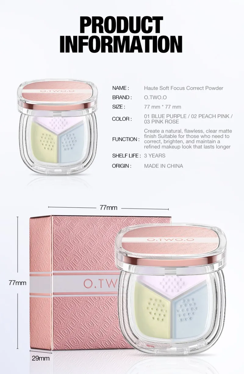 O.TWO.O 2025  3-in-1 Delicate Lightweight Loose  Powder Long Lasting Oil Control Face Makeup Wholesale
