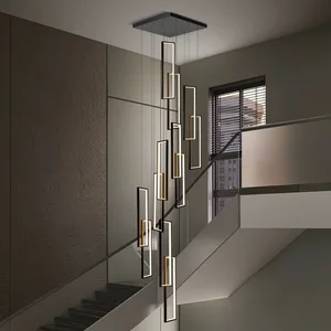 Modern LED Long Pendant Light Hotel Villa High Ceiling Staircase Large Hanging Light Custom Acrylic Chandelier
