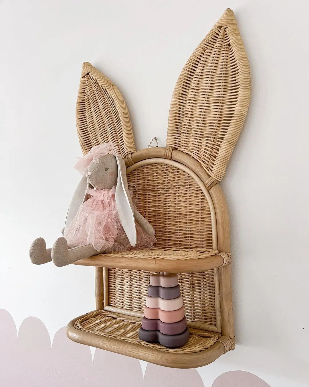 Ecofriendly Rattan Wall Mounted Shelf Bunny Rattan Wall Shelf Wicker Rattan Wall Hanging Shelf