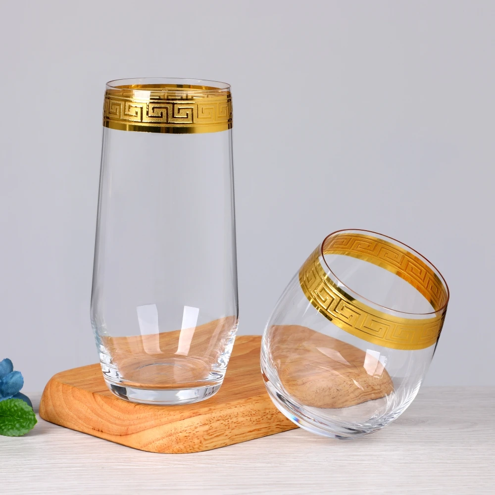 Custom Crystal Bohemia Wedding Wine Drinking Glasses with Stemless Gold Rim Wine Glass Cups Tumbler