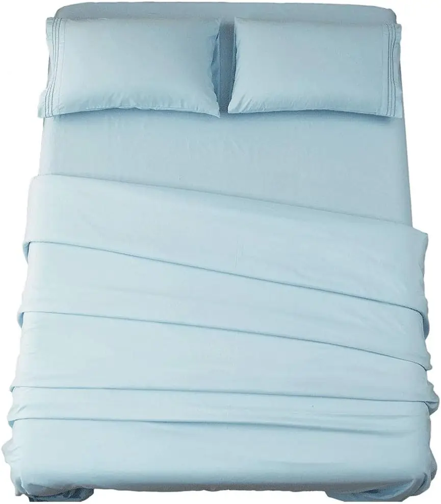 Viviland Parure de lit 4 pièces à motif floral vert sauge, draps doux et respirants en