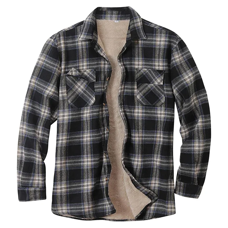 High Quality Sherpa Button Down Plaid Flannel Shirt Thicken Jacket Long ...
