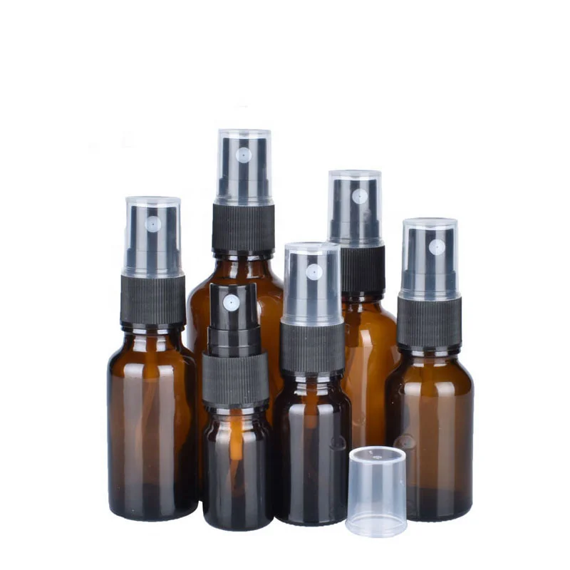 Wholesale Amber Aluminum Cap Custom Frosted Cosmetic Packaging Mist Spray Glass Bottle for sale