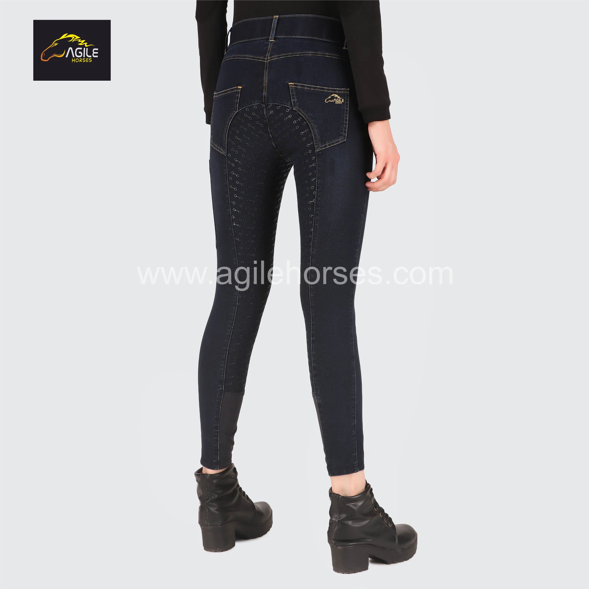Horse Riding Denim Breeches Equestrian Pants Jodhpurs High Waist Womens