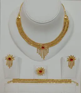 Classic 24K Gold Plated Vintage Fashion Jewelry Set Comoros Mayotte Necklace & Earrings Made of Copper for Germany USA France