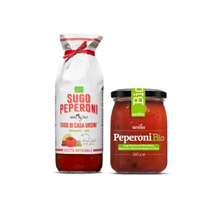 Ursini Couple Italian Bio Organic Sauces with Tomato and Peppers 260 g and 500 ml for Retail