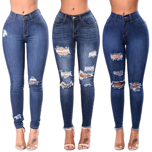 Women's High Waisted Relaxed Fit Stretch Jeans Ripped Pants Straight ...