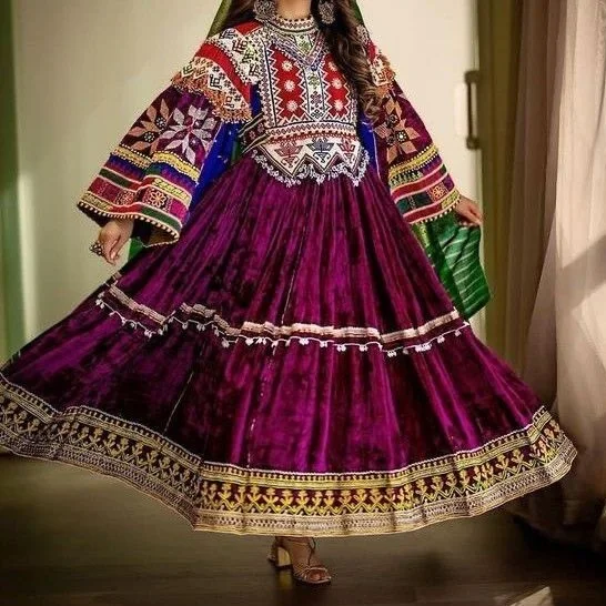 Banjara Vintage Style Dark Purple Wedding Frock Long Floor-Length Kuchi  Afghan Tribal Dress Pakistani Kuchi Afghani Dress| Alibaba.com