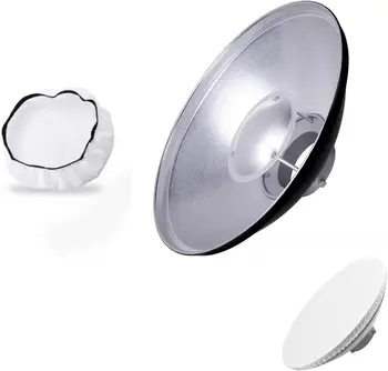 Godox 16.5inch/42cm Silver Beauty Dish Bowens Mount Reflector With White Diffuser, Light Modifier for Bowens Mount Studio