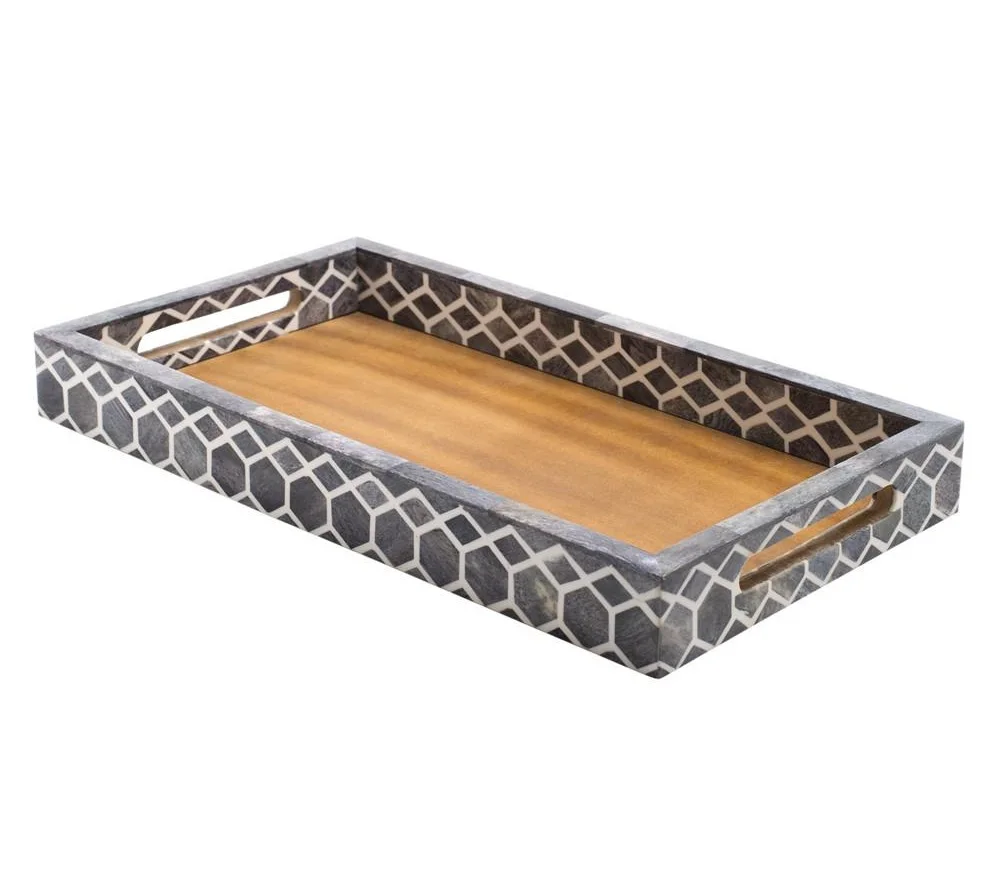 Высококачественный индийский деревянный поднос ручной работы с причудливой инкрустацией из костей перламутровый дизайн для подачи еды в домашних условиях