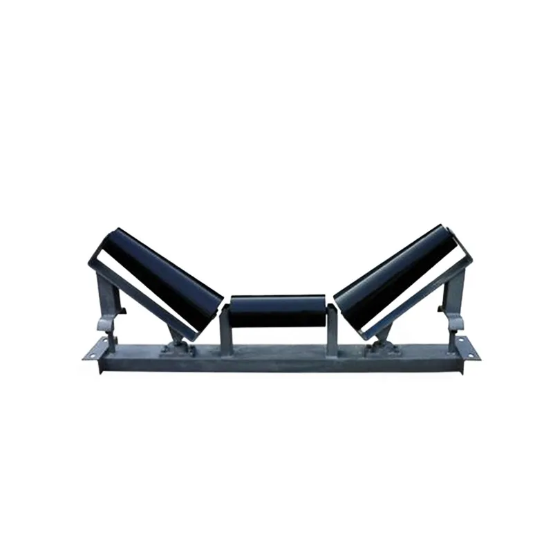 Conveyor troughing idler roller set with heavy-duty mounting frame