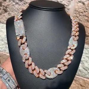 Trending High Quality Customized Iced Jewelz 20mm Cuban Link Moissanite Chain 925 Sterling Silver Rose Gold Plated D VVS Hip Hop