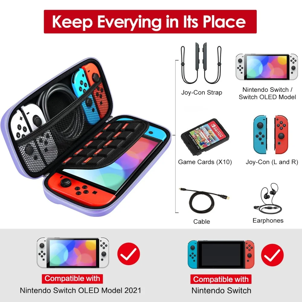 product hard shell pouch carrying travel game bag for nintendo switch and new switch oled model2021 holds 10 game cartridge laudtec-3