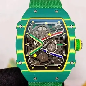 New Top-Tier Luxury Upgraded V2 Carbon Fiber Mechanical Watch with Hand-Woven Strap and Transparent Movement - a Unique Watches