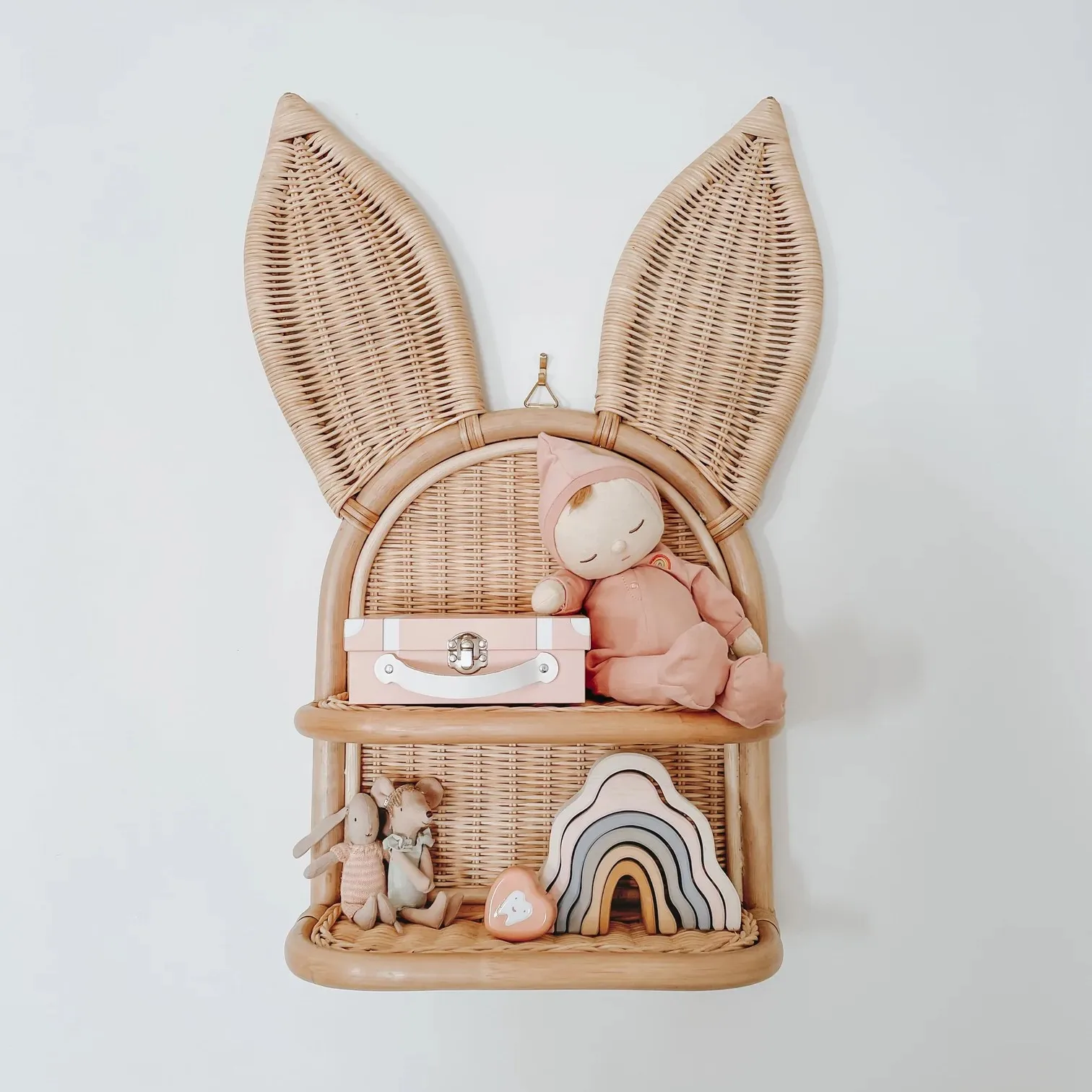 Ecofriendly Rattan Wall Mounted Shelf Bunny Rattan Wall Shelf Wicker