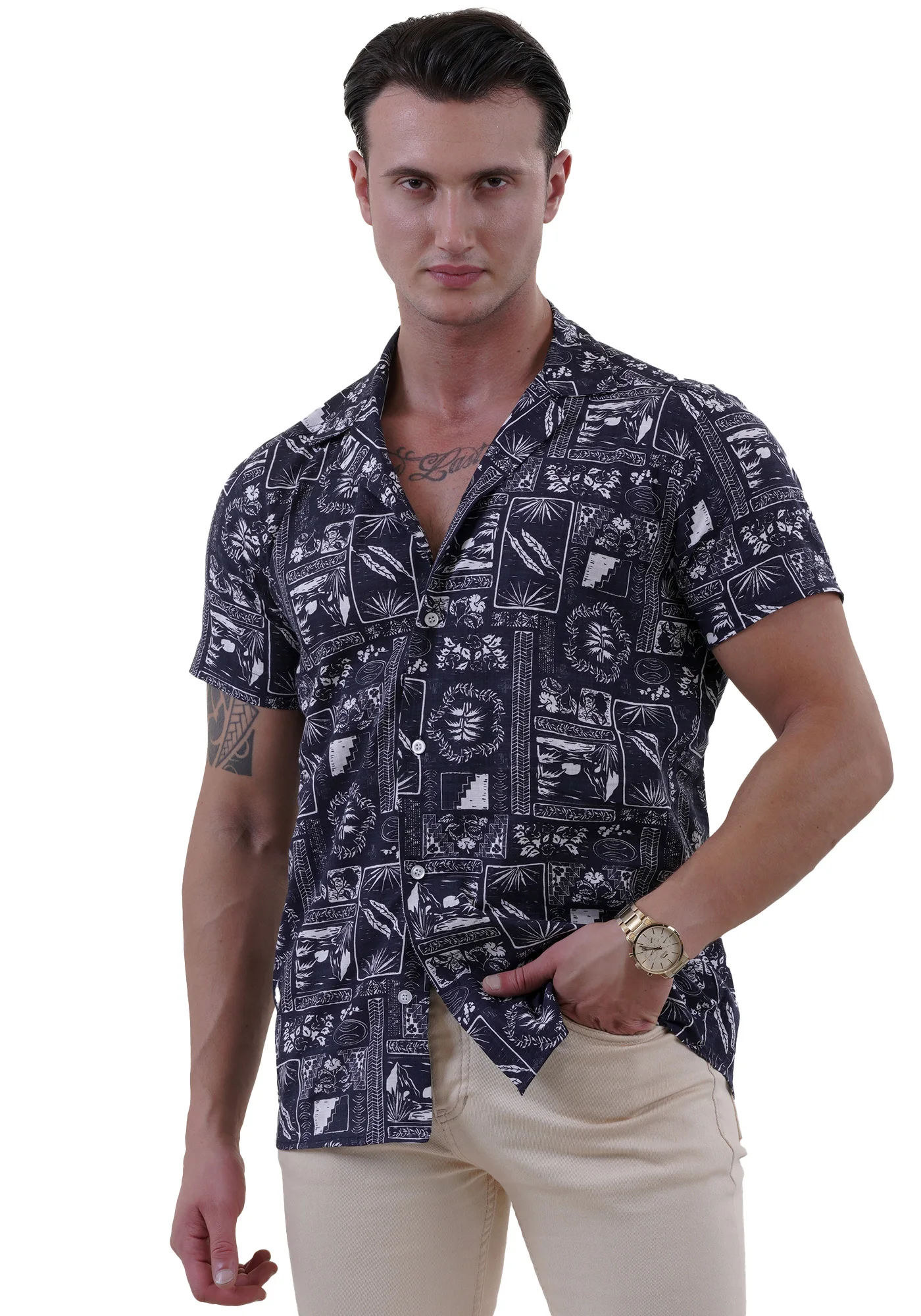 Hawaiian Camp Collar Soft Washed Summer Vacation Dress Shirt for Men Ready in Stock Printed Bright Colors Double Strong Sewed