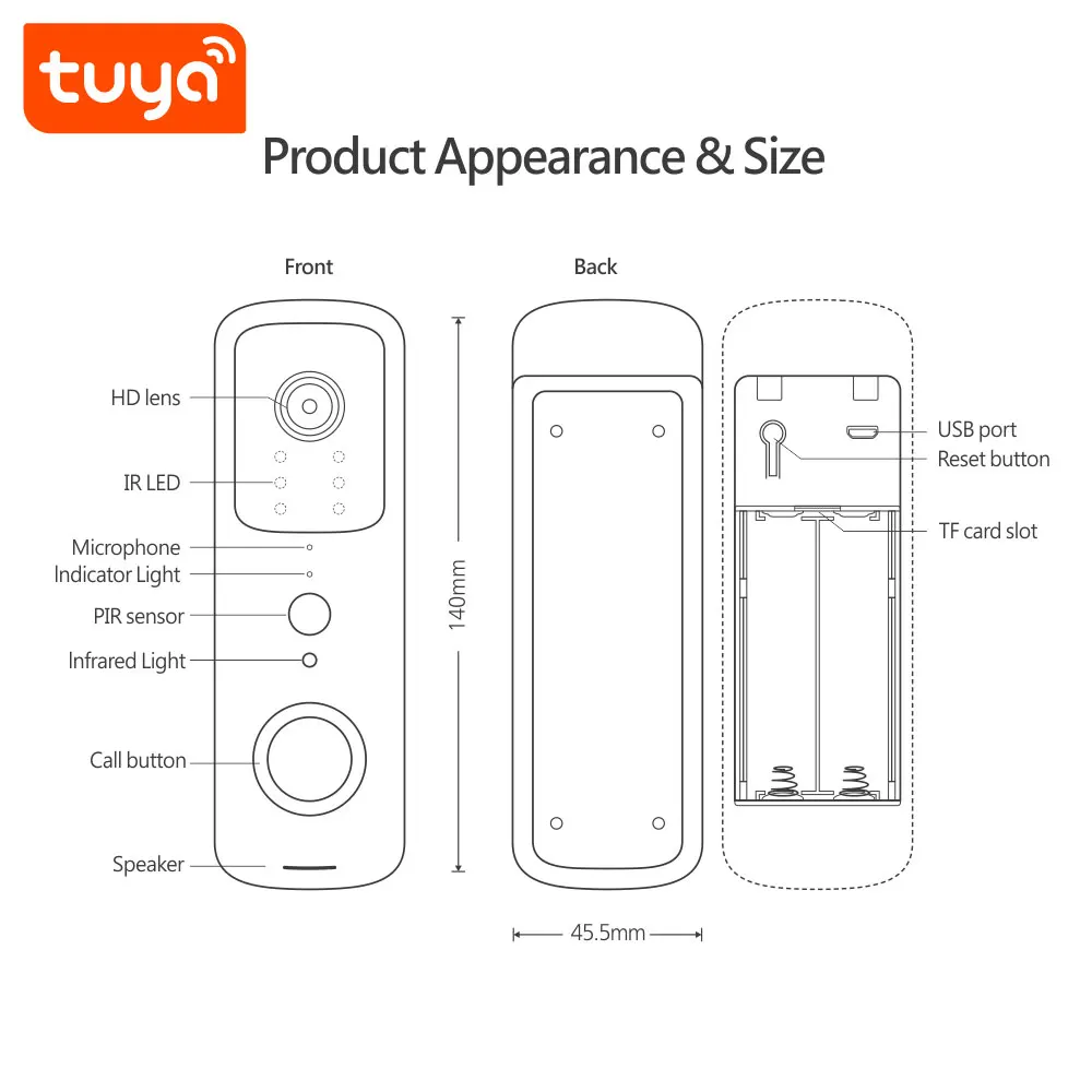 Good Quality Wireless Ring HD Camera Doorbell Tuya Smart WiFi Video Door Bell For Smart Home PST-T30 Factory 2.4GHz Frequency