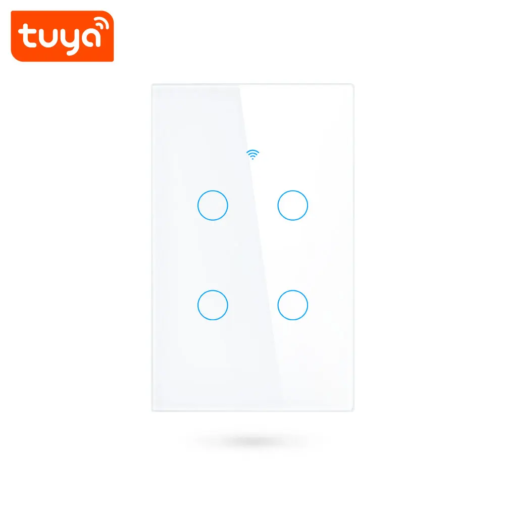 Tuya 4CH Smart WiFi Touch Switch US Standard 4 Gang Wall Light Switch Support Voice Control Alexa Google PST-TY-U4