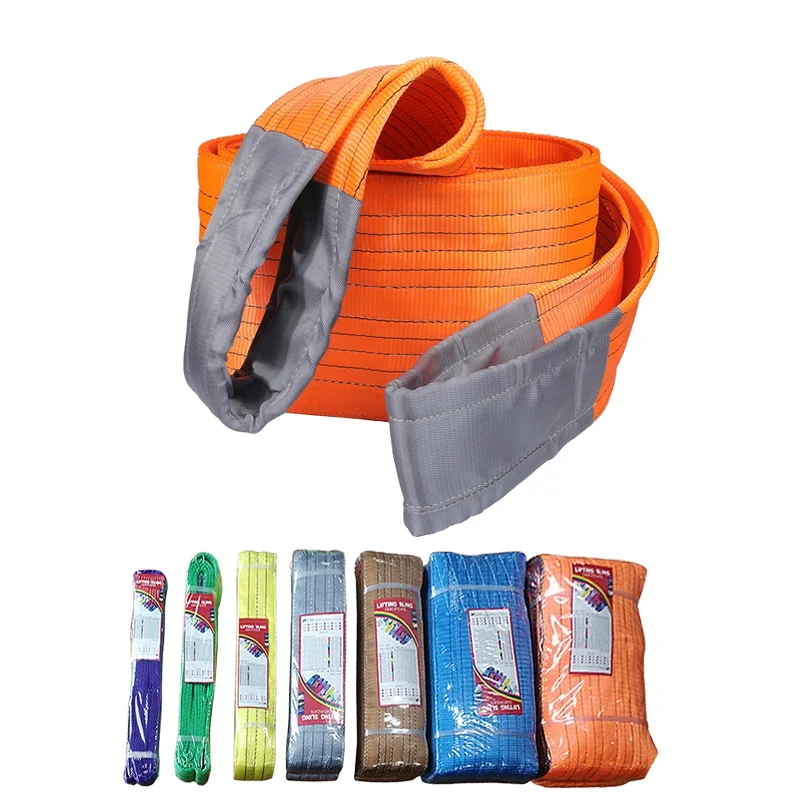 Factory Custom Heavy Duty Eye and Eye Polyester 1T 2T 3T 4T 5T 6T 8T 10T 12T Flat Webbing Sling Belt for Lifting Sling Straps