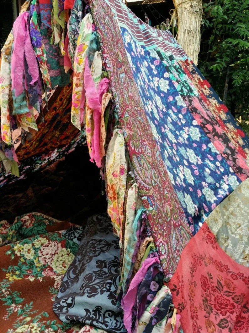 Fabric Canopy Tent for Party Camping Picnic Bed Canopy Shabby Chic Wedding Hippie Wild Floral Patchwork Bohemian Backdrop Tent