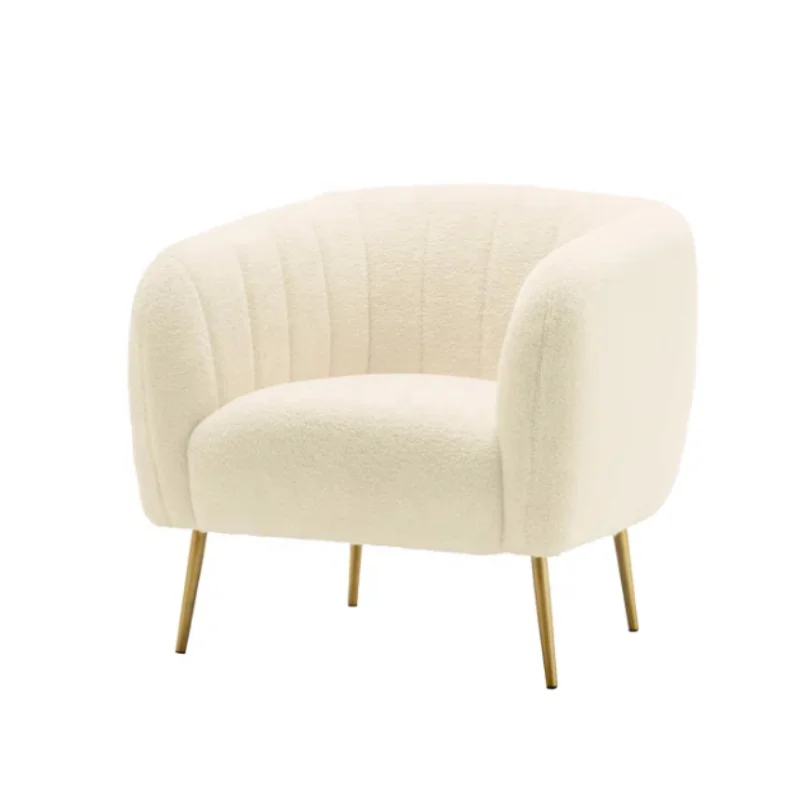 Modern Tufted Lounge Chair White Velvet Armchair Metal Frame Design ...