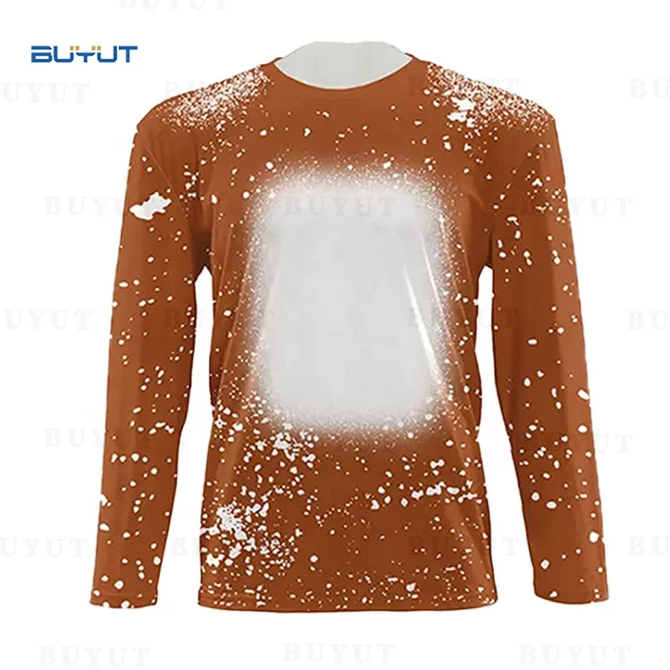 BUYUT Factory  RTS Bleached Dye Sublimation Blanks Long Sleeves Shirts Fall  Polyester  Tie Dye Crew Neck Shirt for Customize