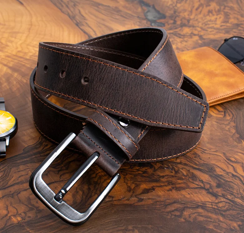 High Quality Men's Genuine Cowhide Leather Belt Factory Direct Sale Full Grain Leather with Steel Buckle