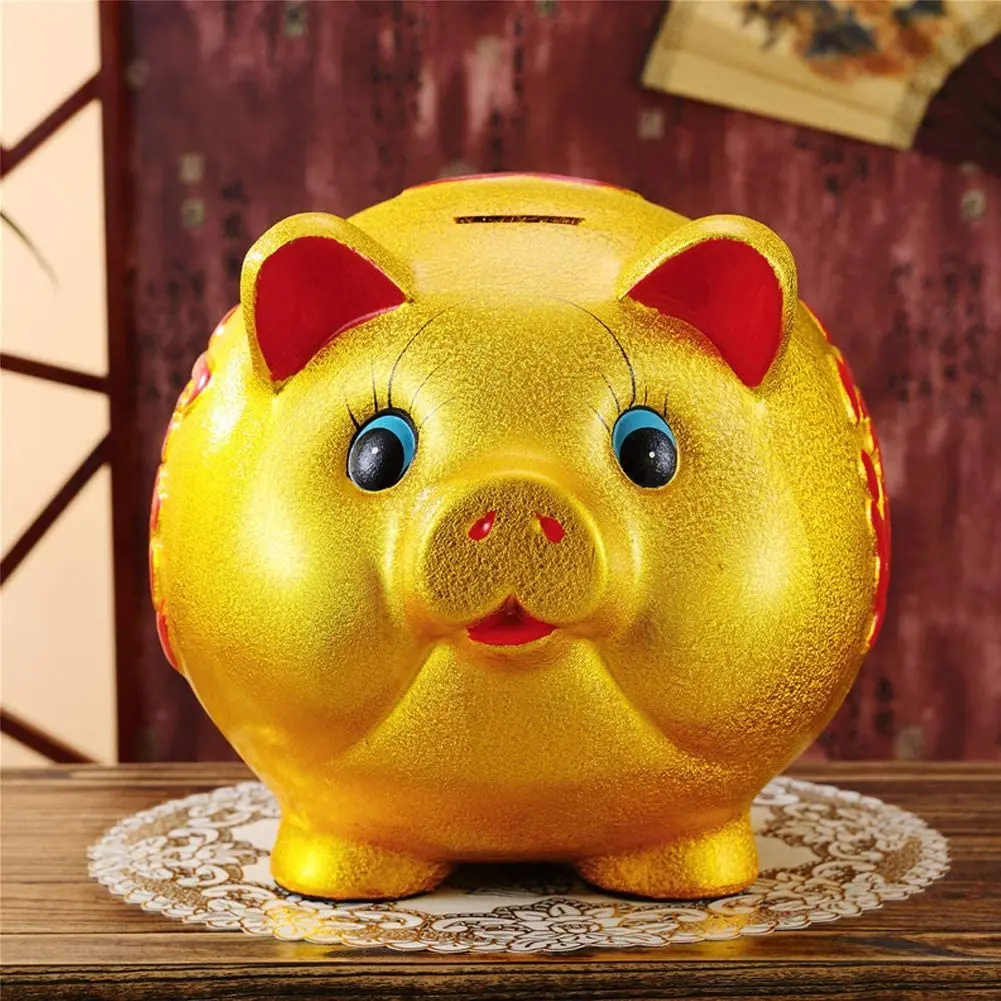 6'' Gold Lucky Porcelain Fortune Pig Money Bank Box Cute Ceramic Pig