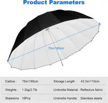 Godox 75in 190cm White Reflective Umbrella Large Reflective Umbrella for Photography Video Studio Potrait Shooting detail image