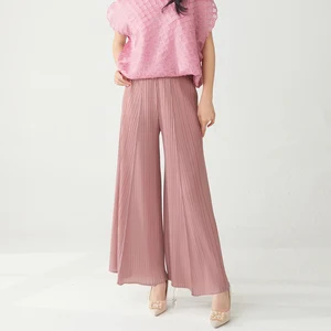 Women's Culottes Wide Leg Polyester Pants Trousers Baggy Mid Waist Fashion Pleated Micro Elastic Full Length Comfort Plain