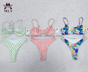 2023 OEM Design Double Lined Recycled Fabric Swimwear Strap Thong Bikini Set Women Swimsuit