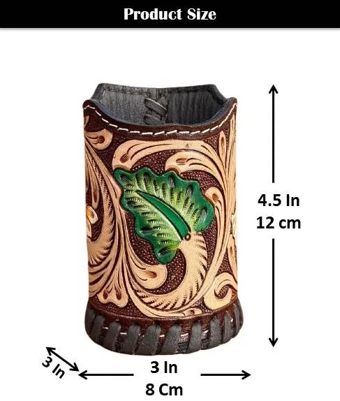 Durable Hand Tooled Leather Desk Accessory Minimalist Luxury Pen Holder Genuine Leather Pencil Cases for Sustainable Office Use