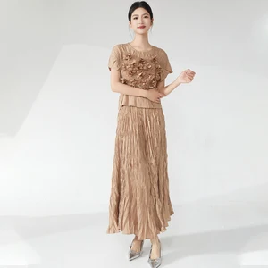 2025 Latest Design Women's Elegant Two Piece Set Designer Embroidered Top and Skirt Set Polyester Fabric Casual Set