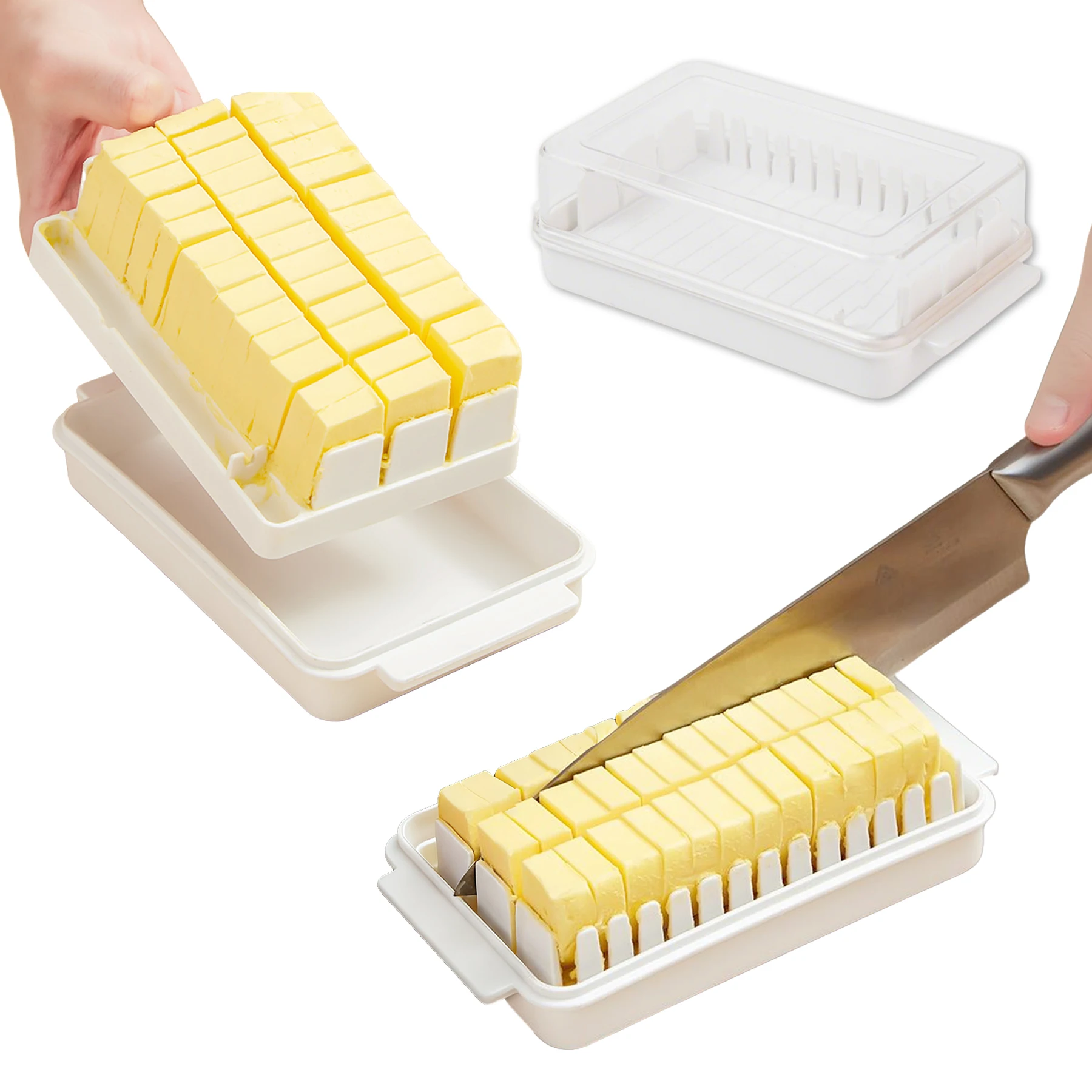 Tigela de Plástico para Manteiga com Tampa e Tampa de Armazenamento para Queijo/Bolo para Conservação Fresca na Geladeira e Recipiente para Corte