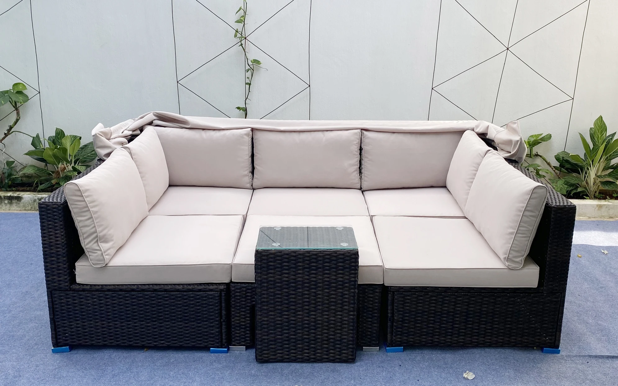 Modern 5 Seat Corner Sofa Rattan Dayebd Set Garden Furniture With