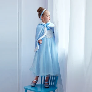 Tiered Skirt Comfort Material Elegant Style Girls Light Blue Gown for Holiday Events