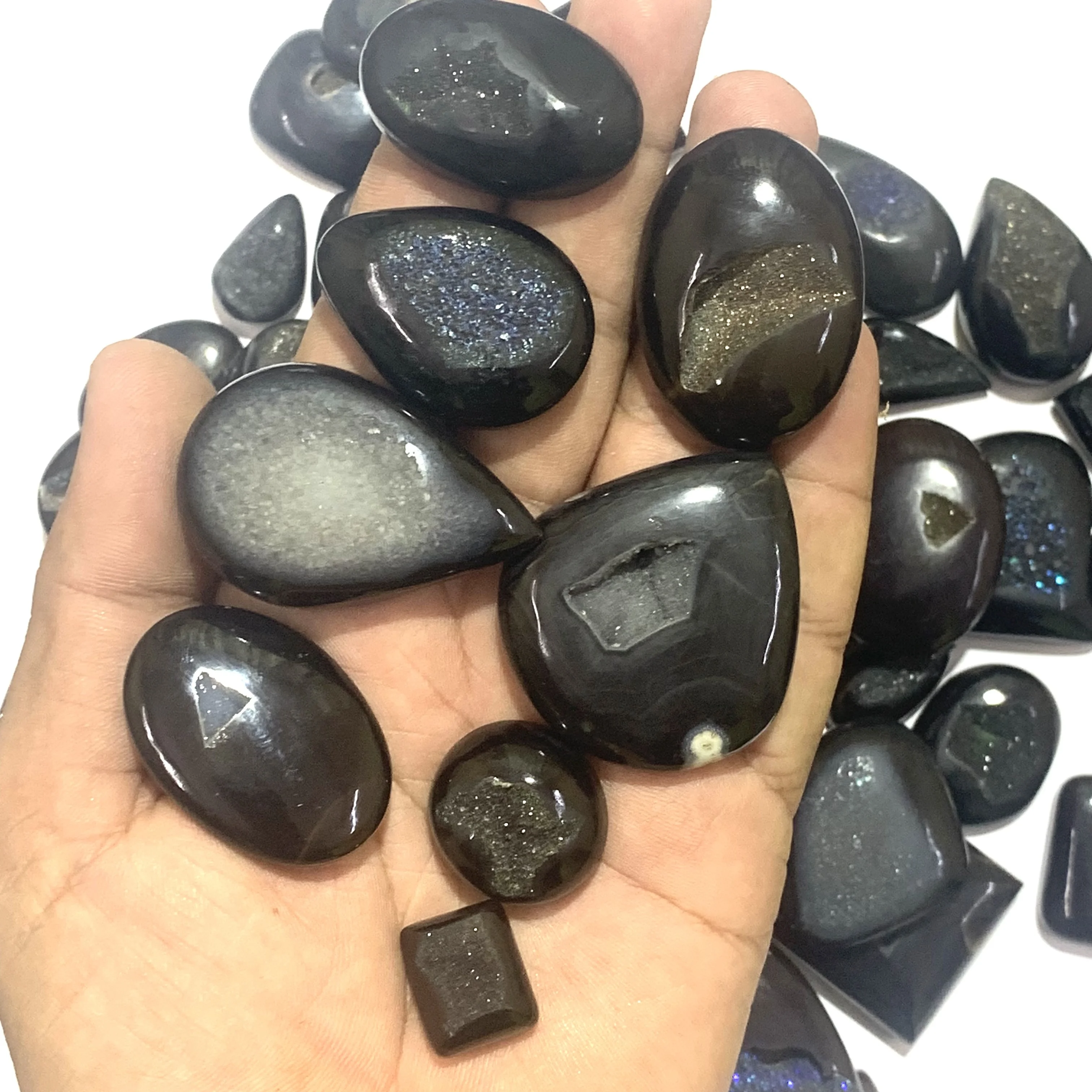 Loose Jewelry Gemstones Cabochon Polish Druzy Agate Natural High Quality Black Druzy Gemstone