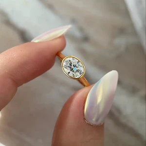 Bangin' Bezel Oval E2W Edition 2 Carat Lab Diamond Ring 3 CT Elongated Cushion Cut Engagement 14K Yellow Gold for Parties IGI