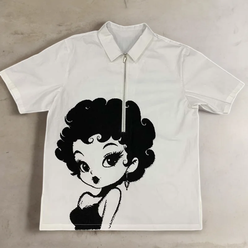 Salati T-shirt Manufacturer Custom Streetwear Quarter Zip up Short Sleeve Drop Shoulder Graphic Printed Cropped Work T Shirt Men gallery 2