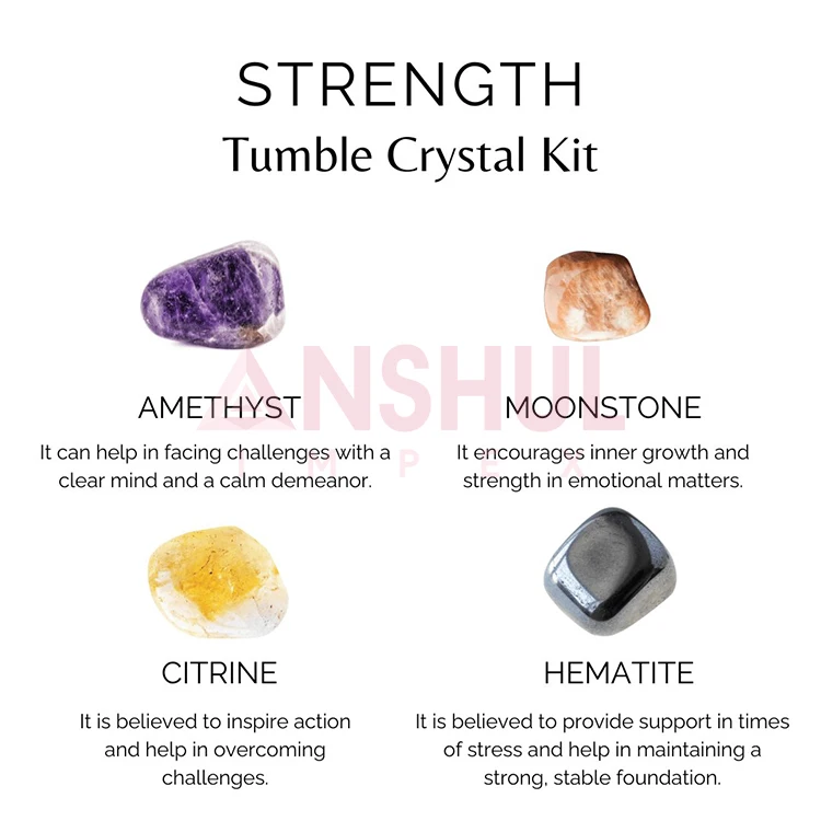 Enhance Inner Strength and Determination Meditation Tumbled Grounding Stones Healing Crystal Set STRENGTH Intention Crystals Kit