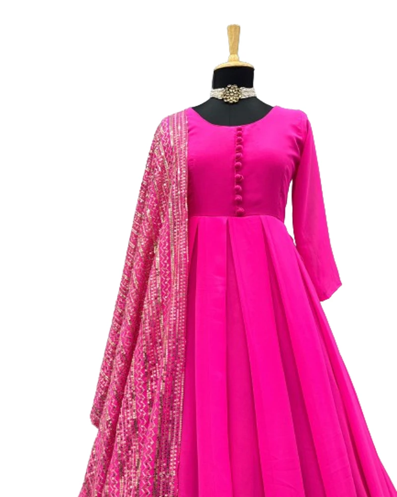 Vintage Indian Pakistani Designer Gown with Heavy Embroidery Sequence Work Wedding Party Wear Top and Dupatta Lace Decorated