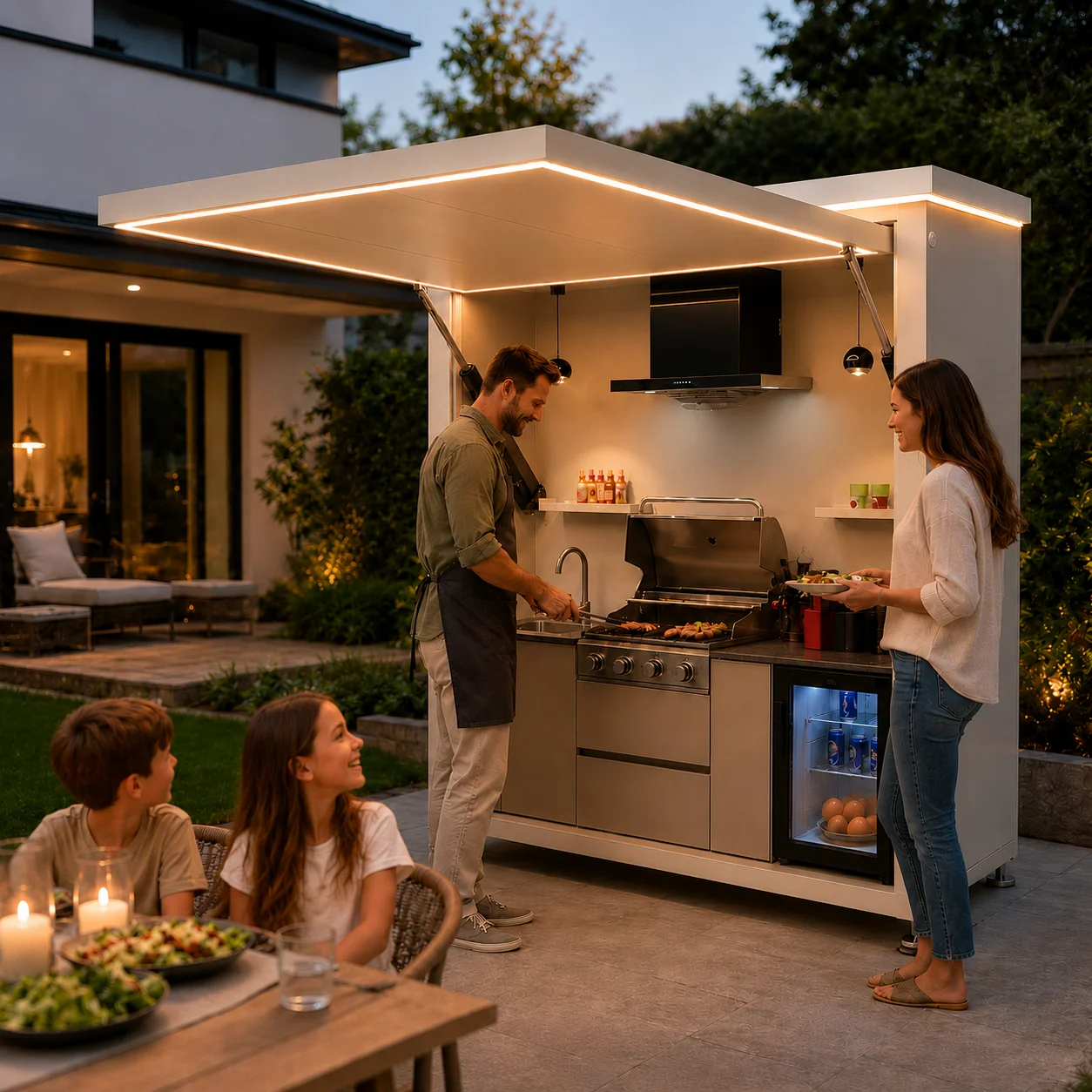 Modular Outdoor Kitchen Prefab BBQ Grill Station Outdoor Bar with Sink Refrigerator Aluminum Cabinet for Patio
