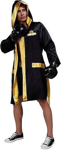 Boxing Pro Full Length Boxing Robe With Hood Black Color Martial Arts Wear Boxing Robe With Custom Design and Size  MS-BR-017