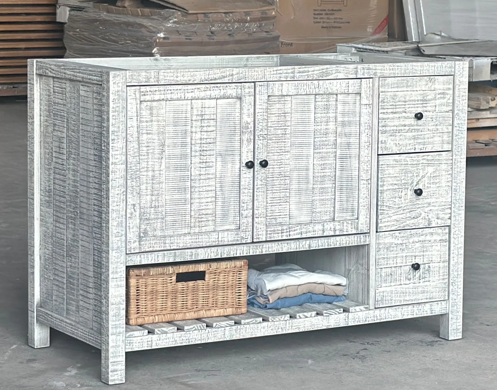 RUSTIC Wooden nightstand, disassembling flat pack furniture, Vietnam manufacturer, Non-toxic water base finishing